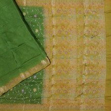 Sari Vintage Verde 100% Seta Tessuto Ricamato A Mano Floreale comprar usado  Enviando para Brazil