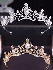 OURO PRATA Rainha Tiara Casamento Coroa Cristal strass Noiva Prom Headpieces, usado comprar usado  Enviando para Brazil