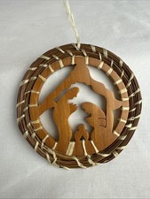 Lindo enfeite de Natal artesanal de palha e madeira - Presépio 4”D comprar usado  Enviando para Brazil