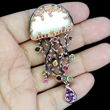 Pingente broche prata esterlina 925 pera opala preta 9x7mm esfregão água-viva pedra preciosa comprar usado  Enviando para Brazil