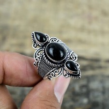 Anel de prata esterlina 925 ônix preto feito à mão com pedra preciosa tamanho 8~RR-2 comprar usado  Enviando para Brazil