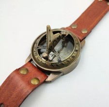 Relógio de pulso bússola relógio de sol bronze 2" estilo vintage pulseira de couro presente náutico, usado comprar usado  Enviando para Brazil
