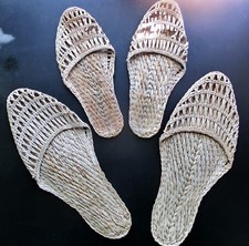 1950 Unissex Vintage Tecido de Palha Chinelos Luau Sapatos de Arte Decorativa 9 1/2" & 12"  comprar usado  Enviando para Brazil