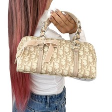 Christian Dior Vintage 2005 Trotter Monograma Bolsa Romântica Fita Bege PVC comprar usado  Enviando para Brazil