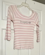 Bebe Vintage Logotipo Strass Cristal Top Rosa Listras Brancas Feminino Macio Pequeno Ano Novo comprar usado  Enviando para Brazil