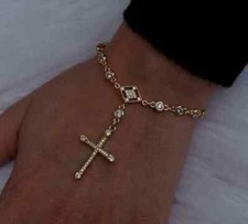Pulseira de corrente cruzada de diamante corte redondo 3,60 quilates criada em laboratório folheada a ouro amarelo 14K comprar usado  Enviando para Brazil