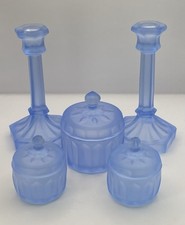 Conjunto de penteadeira Walther & Sohne Art Deco vidro fosco azul 5 peças sem bandeja comprar usado  Enviando para Brazil