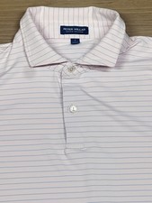 Polo de golfe masculino Peter Millar Crown trabalhado azul listra rosa milhas desempenho G comprar usado  Enviando para Brazil