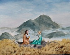 Pintura a óleo camponesas vikings mulheres piquenique costa montanha paisagem arte A. Joli comprar usado  Enviando para Brazil
