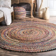 Tapetes de área redondos trançados feitos à mão de juta natural com design de algodão multicolorido comprar usado  Enviando para Brazil