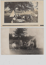 (2) Cartões postais com fotos reais RPPC acampamento - pessoas fazendo piquenique fora da barraca comprar usado  Enviando para Brazil