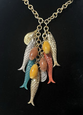 Colar Napier Fish Oyster Catch Buoy Goldtone 24" laranja azul-petróleo Silvertone 3-04x comprar usado  Enviando para Brazil