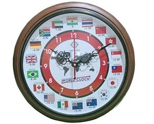 Reloj de pared de madera de 12 pulgadas - Elegante reloj mundial multinacional con zonas horarias segunda mano  Embacar hacia Mexico
