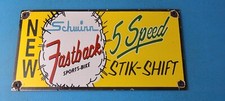 PLACA VINTAGE DE BOMBA DE GASOLINA DE BICICLETA DE 5 VELOCIDADES DE PORCELANA FAST BACK VENDAS E SERVIÇO, usado comprar usado  Enviando para Brazil