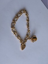 PULSEIRA EXTRAVAGANTE VINTAGE 9ct 8"BARRA DE CORDA E ELOS DE MEIO-FIO, CADEADO/CORRENTE FOB. 36,97 g comprar usado  Enviando para Brazil