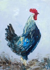 Galo em Azul - Pintura a óleo original 12x10 polegadas (montada / sem moldura) NOVO! comprar usado  Enviando para Brazil
