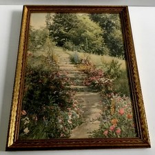 Usado, Foto colorida à mão vintage flor caminho jardim floral passarela impressão emoldurada 14 X 18 comprar usado  Enviando para Brazil