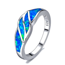 Alianças de aliança de casamento de prata esterlina 0,925 curva opala fogo azul praia Ocean Wave comprar usado  Enviando para Brazil