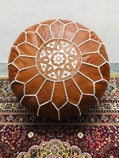 Pufe otomano de couro redondo real natural marroquino feito à mão boho pouff comprar usado  Enviando para Brazil