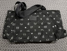 Victoria Secret ROSA Preto Logotipo Zíper Bolsa Tote Grande Weekender Bookbag Pernoite comprar usado  Enviando para Brazil