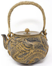 Chaleira japonesa de ferro fundido Tetsubin com cabo de latão Dragon and Phoenix, usado comprar usado  Enviando para Brazil