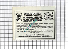 Fogareiro Fish Restaurant Hendon Lane London N3 Costa - 1980 Pequeno Anúncio comprar usado  Enviando para Brazil