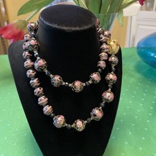 Vintage Veneziano Murano Bolo de Casamento Abajur Colar Preto Deslumbrante Gota 15" comprar usado  Enviando para Brazil