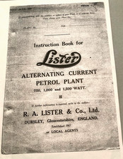 Lister instruction book for sale  PETERBOROUGH