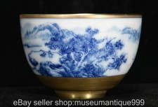 Copo de vinho dourado paisagem porcelana azul branca marcado Kangxi chinês 3" comprar usado  Enviando para Brazil