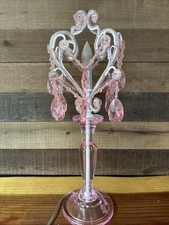 MINI-LUSTRE ornamentado GIRINOS abajur de mesa branco rosa cristais acrílicos 20"", usado comprar usado  Enviando para Brazil