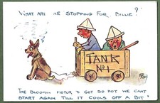Cartão postal de tanque de quadrinhos da 1ª Guerra Mundial. Carrinho de caixa de sabão Dog Pulling A, artista assinado por FG., usado comprar usado  Enviando para Brazil