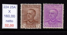 Reino de Italia 1928 Efigie Vittorio Em. 2 valores nuevos con rastro de cinta segunda mano  Embacar hacia Mexico