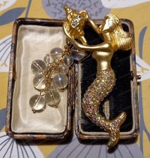 ESTILO VINTAGE BROCHE SIRENA TONO DORADO PEDRERÍA IRIDISCENTE CUENTAS FAB único segunda mano ESTILO VINTAGE BROCHE SIRENA TONO DORADO PEDRERÍA IRIDISCENTE CUENTAS FAB único segunda mano  Embacar hacia Mexico
