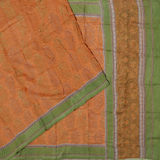 Arancio Vintage & Verde Sari Pura Seta Floreale Ricamato a Mano Oro Paillettes comprar usado  Enviando para Brazil
