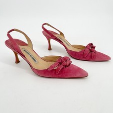Vintage Manolo Blahnik Camurça Rosa Atado Biqueira Apontada com Laço Bomba Slingback IT 39.5 comprar usado  Enviando para Brazil