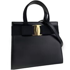 Bolsa de mão Salvatore Ferragamo Miss Vara arco 2 vias tecido de couro preta 2439 comprar usado  Enviando para Brazil