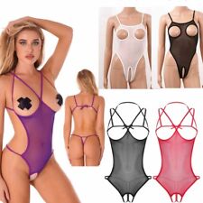 Damen Durchsichtige Body Mesh Open Cup Lingerie Einteiler Sexy Bodysuit Clubwear comprar usado  Enviando para Brazil