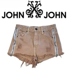 Shorts jeans feminino John John com detalhe de zíper destruído namorado tamanho 28 comprar usado  Enviando para Brazil