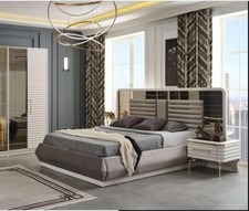 Nowoczesne meble do sypialni designerskie podwójne łóżko 2x drewniane szafki na sprzedaż  PL