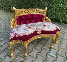Sofá Louis XVI francês dourado faia veludo vermelho damasco estofado elegante vintage comprar usado  Enviando para Brazil