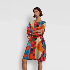 VESTIDO FOLK ROSE ELECTRA HARRIS JOANA DAY ALGODÃO LINHO VERMELHO ESTAMPA TULIPA REINO UNIDO 12 14 comprar usado  Enviando para Brazil