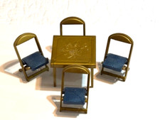 Mesa de cartas dobrável vintage Renwal casa de bonecas E 4 cadeiras OURO AZUL comprar usado  Enviando para Brazil