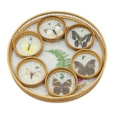 Conjunto de bandeja e montanha-russa borboleta vintage vime década de 1970 meados do século boho moderno  comprar usado  Enviando para Brazil