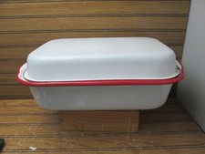 Assadeira e tampa vintage de esmalte vermelho e branco 11 x 7 1/4 x 2 1/2", usado comprar usado  Enviando para Brazil
