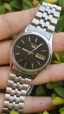 Seiko 5 automático 21 joias mostrador preto vintage do Japão data do dia, usado comprar usado  Enviando para Brazil