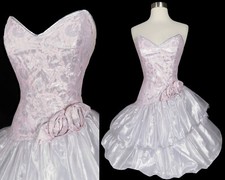 Vestido de festa vintage anos 80 sem alças metálico lamé prata rosa saia completa formatura XXS, usado comprar usado  Enviando para Brazil
