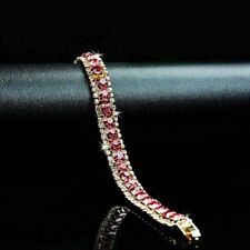 Pulseira feminina 7 quilates corte redondo criada em laboratório rubi vermelho presente folheada a ouro amarelo 14K comprar usado  Enviando para Brazil