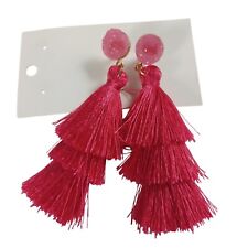 Brincos pendentes de gota de borla NOVO franja em camadas rosa - cravejado de cristal - boêmio boho, usado comprar usado  Enviando para Brazil