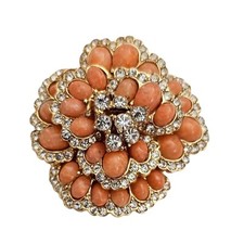 Broche Ciner oval vidro coral cabine strass transparente aglomerado de flores assinado, J5, usado comprar usado  Enviando para Brazil