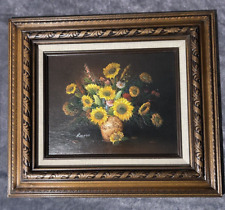 Pintura al óleo firmada 16x13 Russo girasol bodegón a bordo impresión enmarcada segunda mano  Embacar hacia Argentina